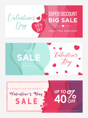 Naklejka premium Pack of tree sale banner templates to Valentines Day. Super discount only for lovers
