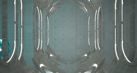 Abstract  concrete gothic interior with glass. 3D illustration and rendering.