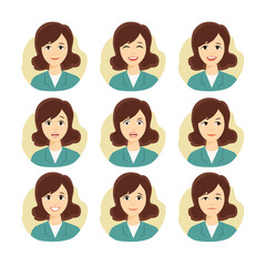 Set of female character emotions