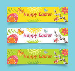 Set of Happy Easter banner vector illustration. Standard web design size.