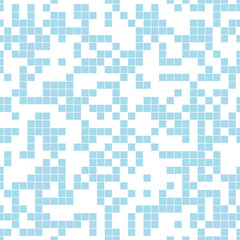 Simple monochrome seamless pattern, texture. Geometric mosaic. Blue squares on white background.