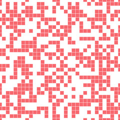 Simple monochrome seamless pattern, texture. Geometric mosaic. Red squares on white background.
