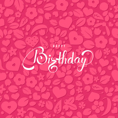 Happy Birthday background template with flower petals and lettering.
