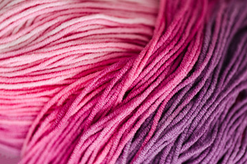 Pink Rainbow colored Yarn for knitting close up
