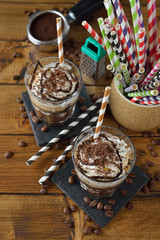 Iced coffee with whipped cream and ice cream