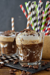 Iced coffee with whipped cream and ice cream