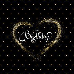 Happy Birthday background template with golden sparks and lettering.