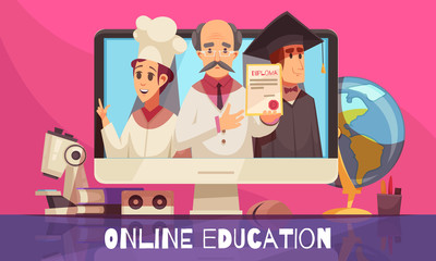 Online Education Cartoon Composition 