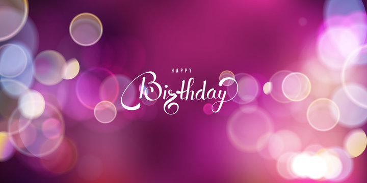 Happy Birthday background template with bright sparkling bokeh.