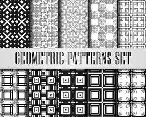 Fototapeta premium Art Deco Patterns Set. Black and White backgrounds. Fan scales ornaments. Geometric decorative digital papers. Vector line design. 1920-30s motifs. Luxury vintage illustration