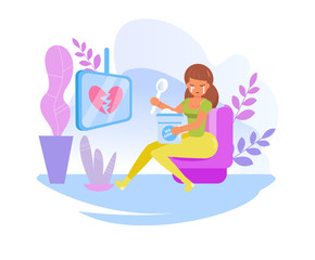 Parting. Lonely woman eating ice cream Vector. Cartoon. Isolated art on white background. Flat