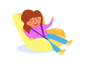 Kid in child car seat Vector. Cartoon. Isolated art on white background.