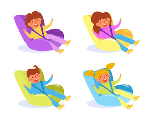 Kid in child car seat Vector. Cartoon. Isolated art on white background.