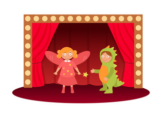 Children's theatrical performance Vector. Cartoon. Isolated art on white background.