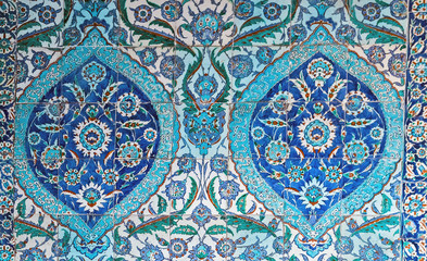Tiled background with oriental ornaments composition Turkish Blue