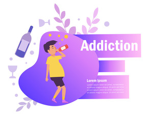 Alcohol dependence Vector. Cartoon. Isolated art on white background. Flat