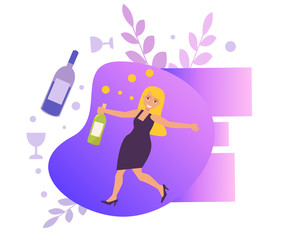 Alcohol dependence Vector. Cartoon. Isolated art on white background. Flat