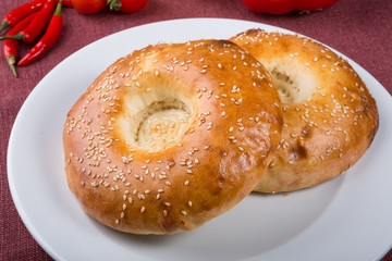 Uzbek traditional baked fresh flatbread