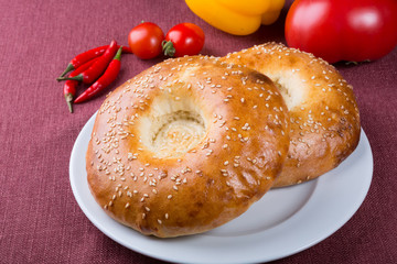 Uzbek traditional baked fresh flatbread