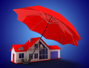 home and umbrella.3d illustration