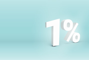 3D '1%' realistic sign, vector illustration