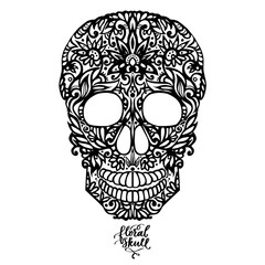 Hand drawn floral hand drawn patterned skull