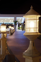 terrace with lamp at sunset