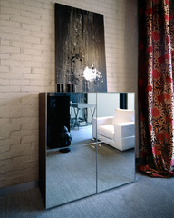 Square mirror furniture with box and curtains