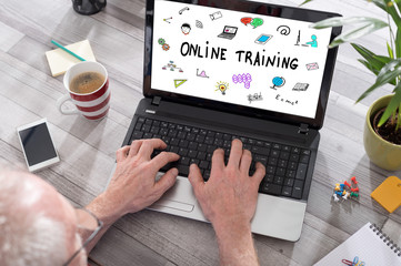 Online training concept on a laptop screen