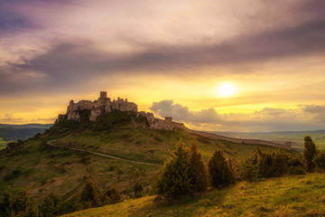 Sunset over the ruins of Spis Castle in Slovakia