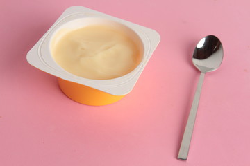 custard packed in plastic container