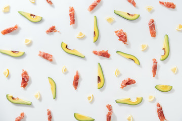 top view of organic ingredients on white background