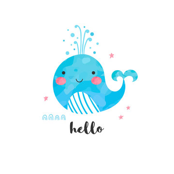Card with funny whale for children