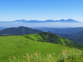 Fototapeta premium 初夏の草原、展望の峰々【霧ヶ峰高原と浅間山連山】