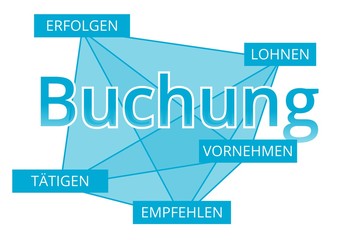 Buchung - Begriffe verbinden, Farbe blau