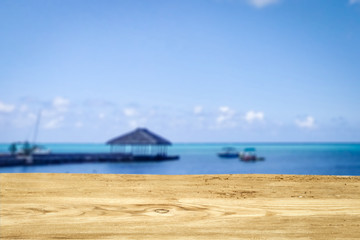 Desk of free space and sea landscape 