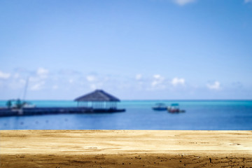 Desk of free space and sea landscape 