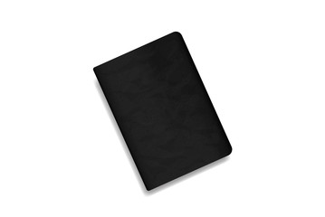 Black book with leather cover isolated on white background. Vector.