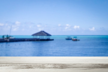 Desk of free space and sea landscape 