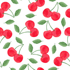 Seamless vector watercolor cherry pattern.