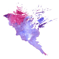 Bright watercolor pink and blue stain drips. Abstract illustration on a white background. Vector