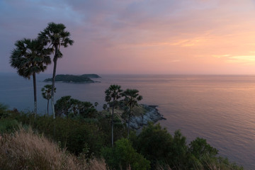 Fototapeta na wymiar Landscape view of beautiful sunset at Phuket troipcal island in Thailand.