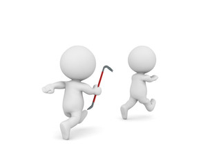  3D Character wielding crowbar chases after another