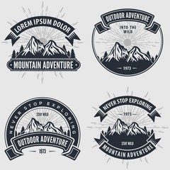 Set of Mountain Adventure vintage labels, badges, logos or emblems. Vector illustration.