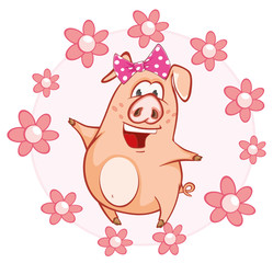 Vector Illustration of a Cute Pig. Cartoon Character 