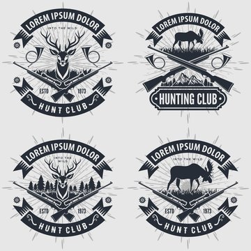 Set of Vintage style hunt club logos, labels, badges or emblems. Vector illustration