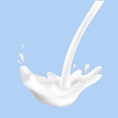 flow cow milk crown splash closeup blue background vector illustration