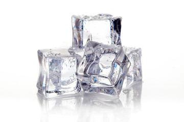 Wet square ice cubes isolated on white background