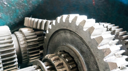 close up gear wheel rotate concept. spare part of vehicle car.