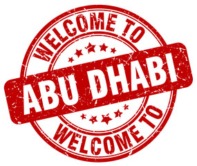 welcome to Abu Dhabi red round vintage stamp